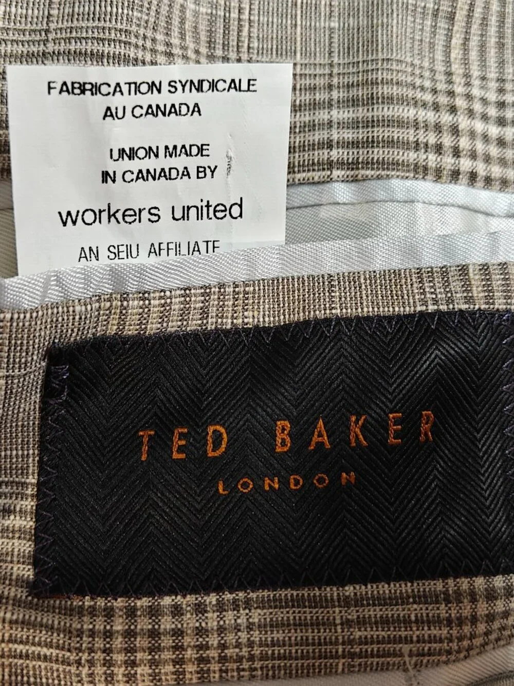 NWT Ted Baker London Sport Coat - Light Beige Glen Check - Linen/Wool Blend 36S